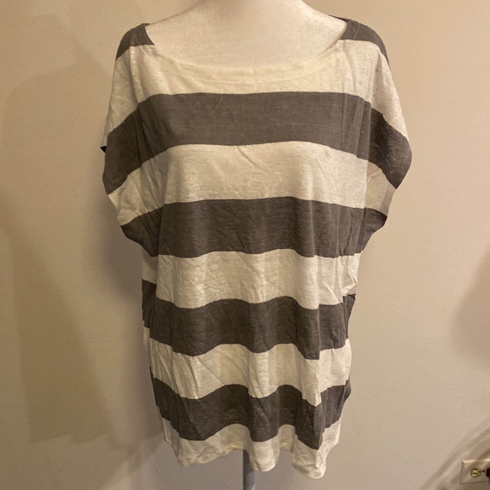 Eileen Fisher NWOT linen white with gray boxy stripes top size XL - Picture 2 of 9